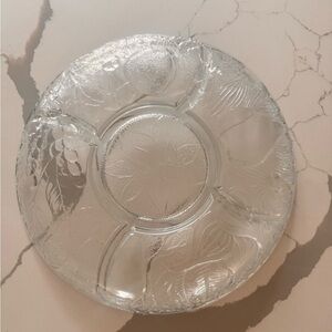 Floral Clear Glass Serving Veggie Dip Bowl Plate Tray